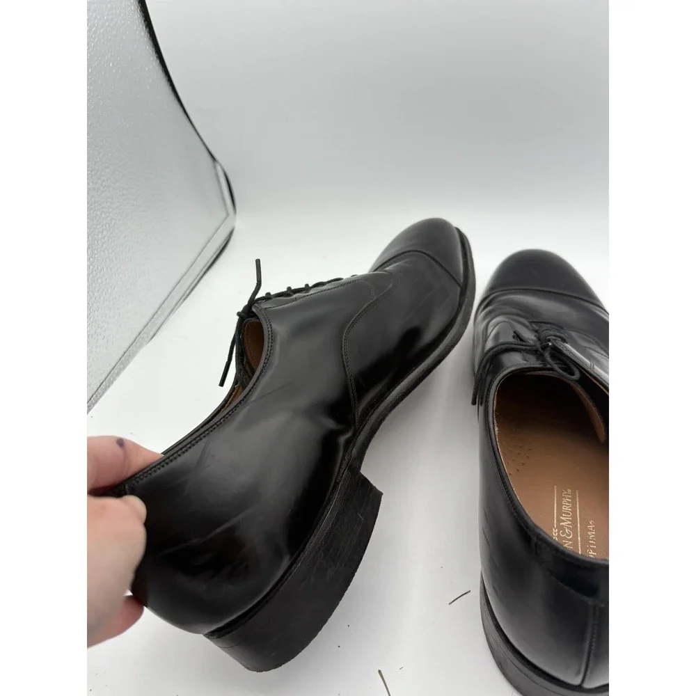 Johnston & Murphy Shoes Mens Size 12 Black Optima Leather Cap Toe Oxford Dress‎